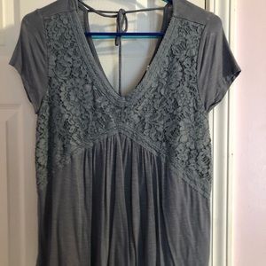 Lace, deep neck blouse
